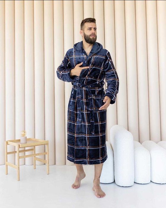 Мужской махровый халат на запах с капюшоном / мужской халат XL-6XL