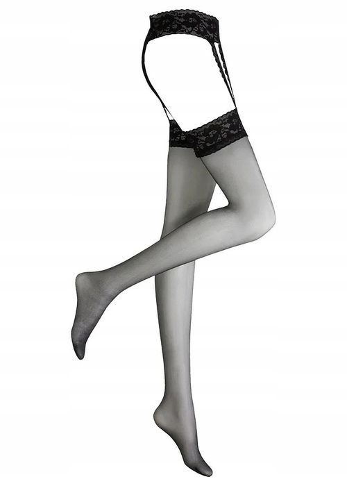 B.P.C czarne pończochy 20den z koronkowym pasem 44/46.
