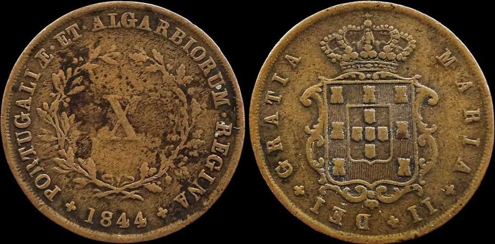 X Reis - 1844 - D. Maria II - Monarquia Portuguesa (MBC-)
