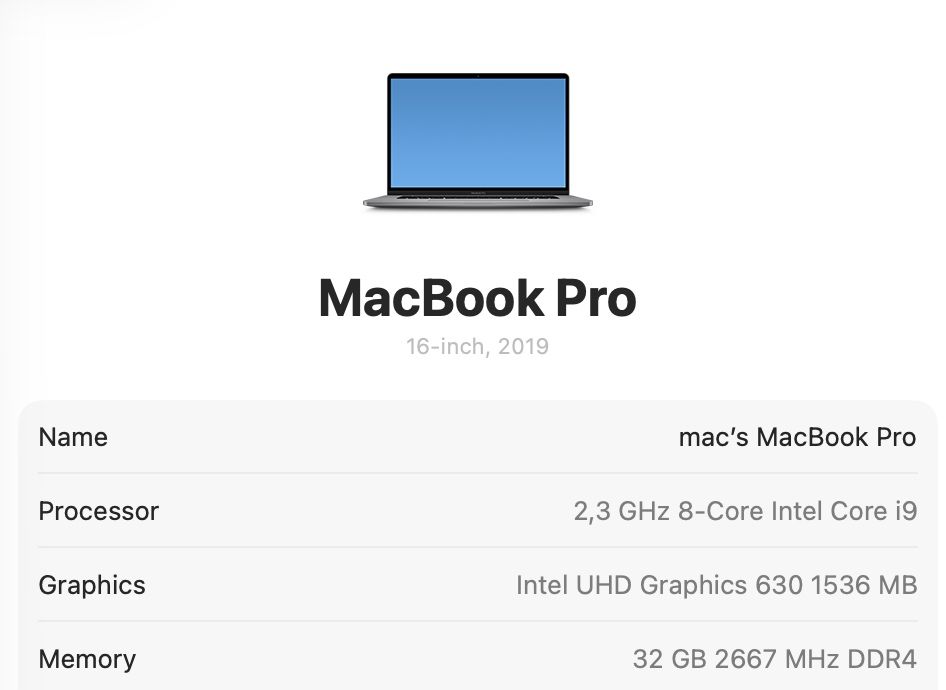 MacBook Pro 16 2019 Intel i9 32GB 1TB SSD Radeon 4Gb