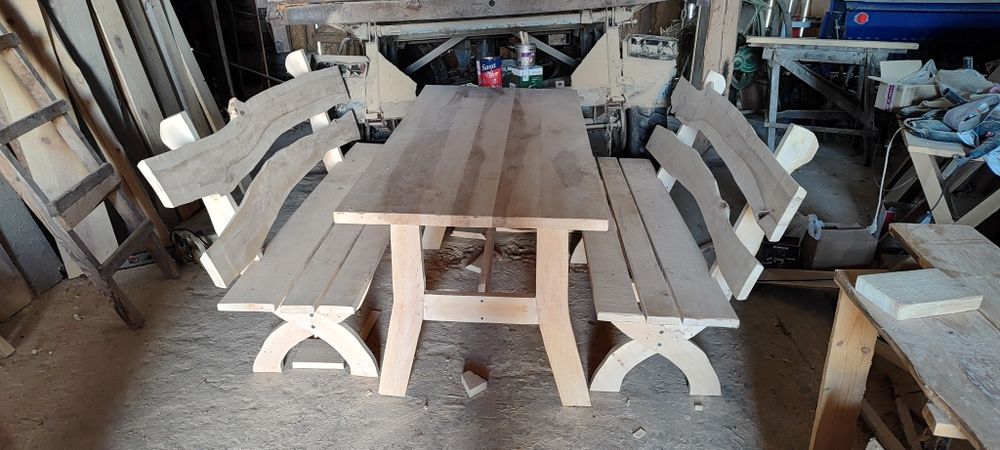 Zestaw ogrodowy drewniany stół + dwie ławki