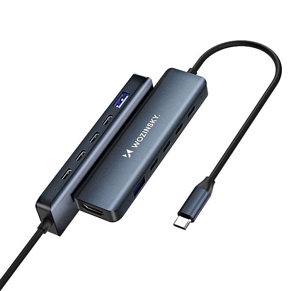 Hub USB-C 6 w 1 Wozinsky WHBC10Y4S wielofunkcyjny, aluminiowy, z kable