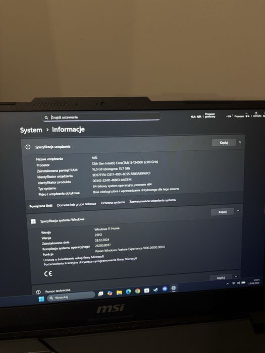 MSI Cyborg 15 A12V | i5 / RTX 4050 | 16GB RAM | Gamingowy