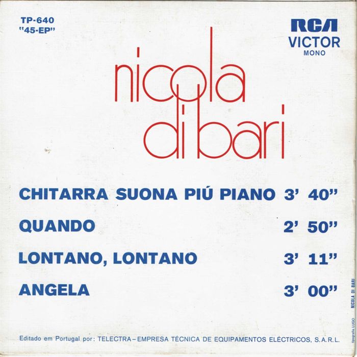 Nicola di Bari - Canta - Chitarra suona piu piano EP 45 1972