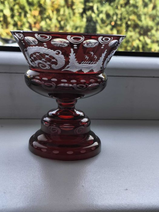 Rubinowa patera / pucharek Egermann Bohemia – 9 cm