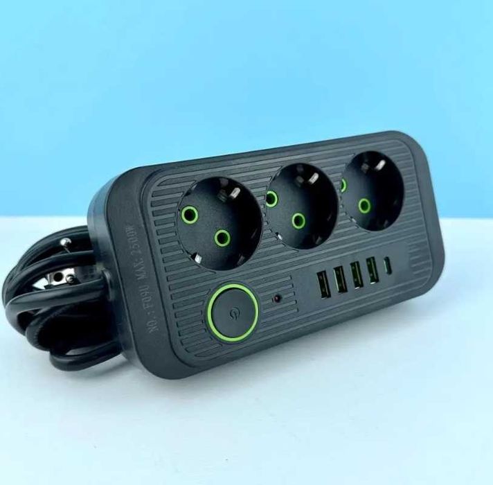 Сетевой фильтр питания Power розетки +4USB +Type-C 3m, сетевой удлинитель розеток