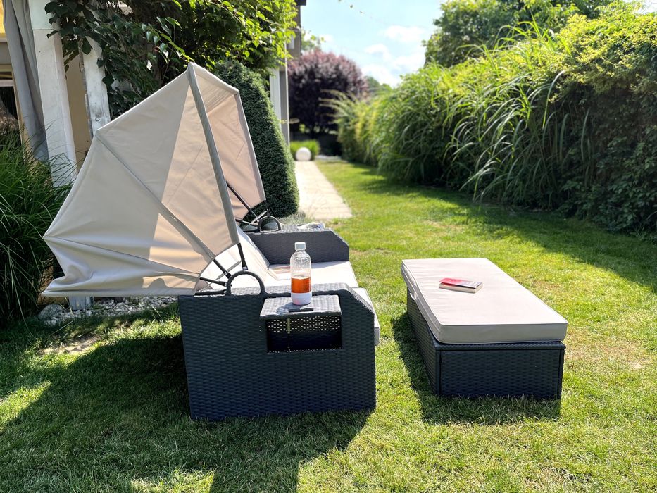 Leżanka CAPRI sofa pufa technorattan brąz lub szary dwuosobowy leżak