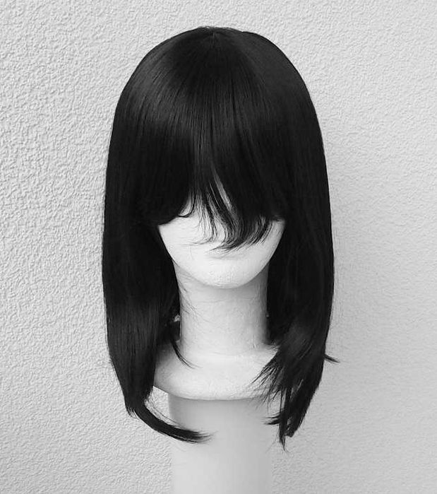 Mikasa cosplay wig czarna krótka peruka z grzywką bob czarny krótki