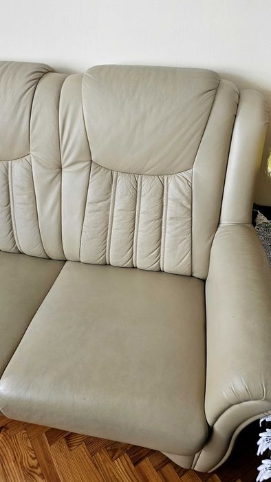 Skórzana sofa, beżowa nierozkładana