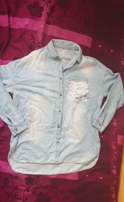 Koszula jeansowa plecy nadruk oversize M/L