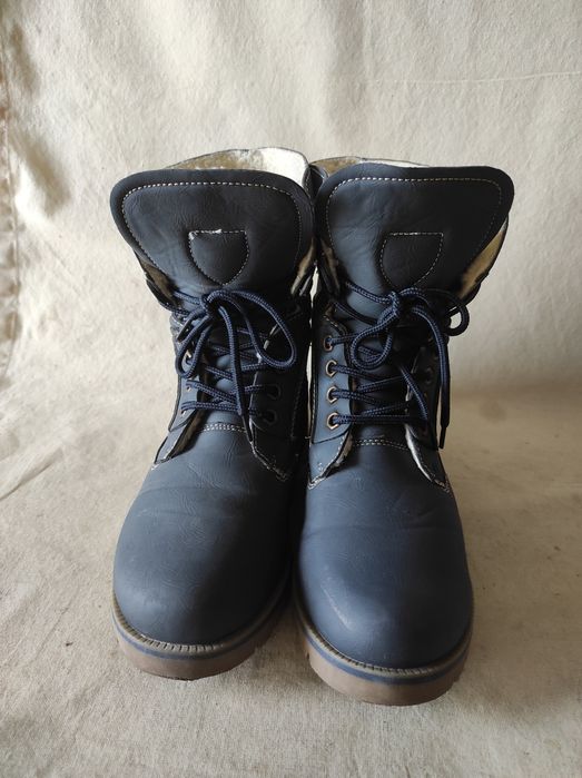 Buty zimowe ocieplane trapery damskie granatowe ciepłe futerko 37/23,5