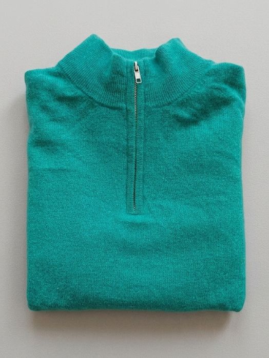 Denner Cashmere 100% Kaszmir Sweter Half Zip Morski Premium Made in Mongolia