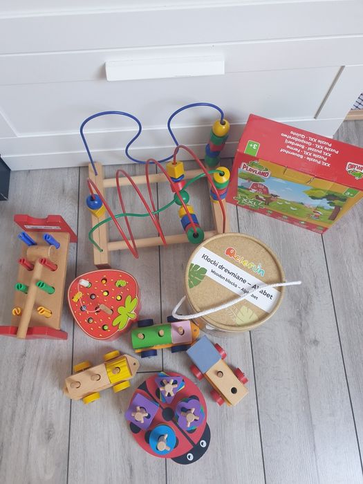 Drewniane zabawki edukacyjne ikea i inne klocki