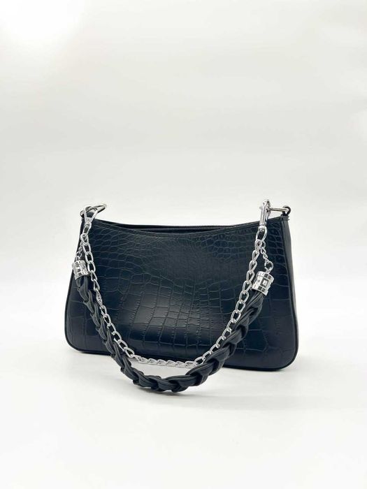 Чорна жіноча сумка з тисненням "крокодил"