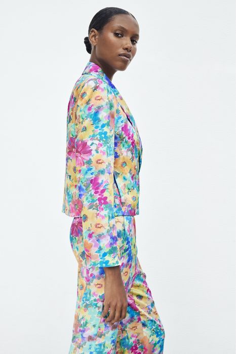 zara garnitur satynowy w kwiaty xs s m l