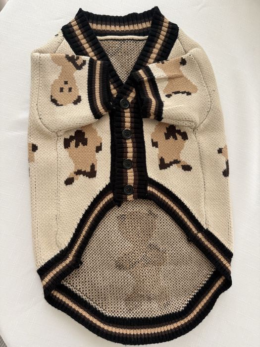 Светр коричневий беж у ведмедики для собак француз, коргі, кінг чарльз