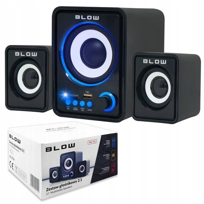 zestaw głośników komputerowych subwoofer 2.1 usb sd aux radio fm led 11w