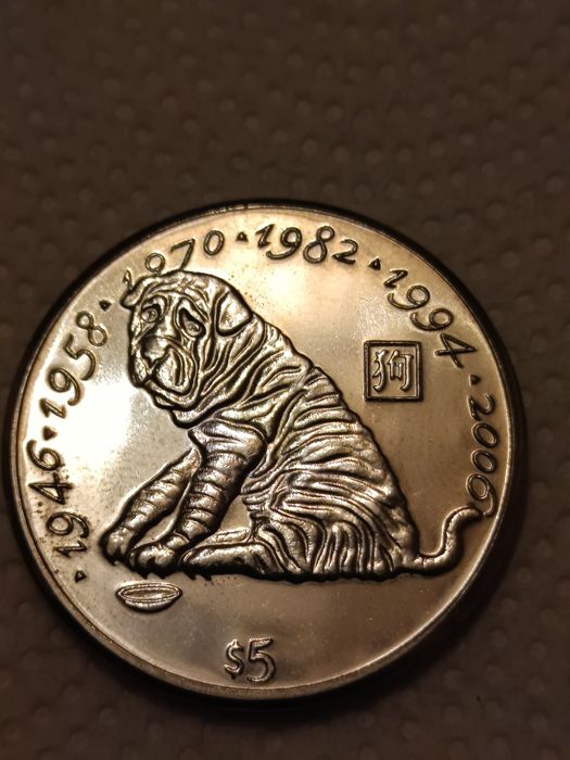 5 Dolarów Liberia z psem 1997rok.