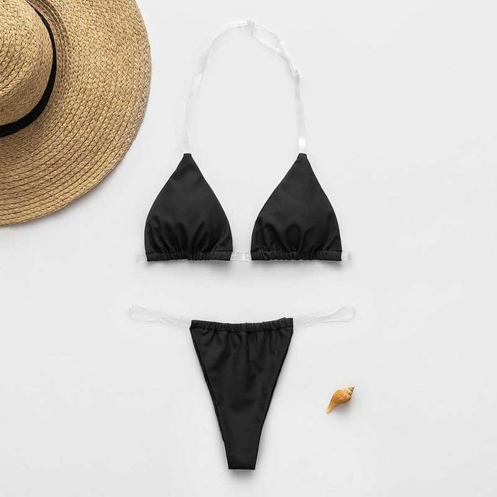 Bikini Stringi Damski Strój Kąpielowy Przezroczyste Paski Kostium L