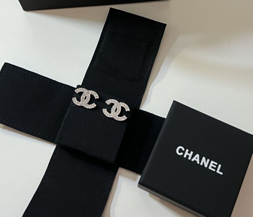 Kolczyki Chanel srebrne cyrkonie