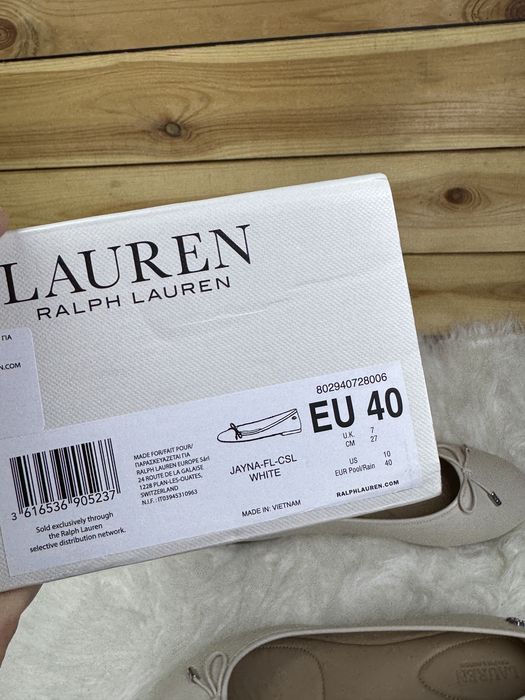 Ralph Lauren Jayna baleriny ecru beżowe damskie skóra naturalna