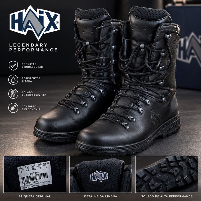 Botas Militares HAIX Originais em Pele Preta – Tamanho 41