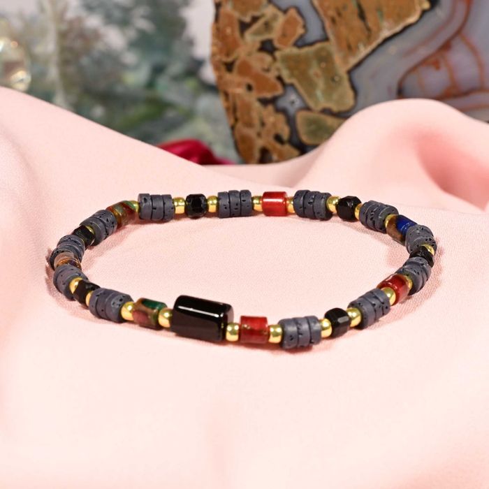 Bransoletka Turmalin czarny Jaspis lawa