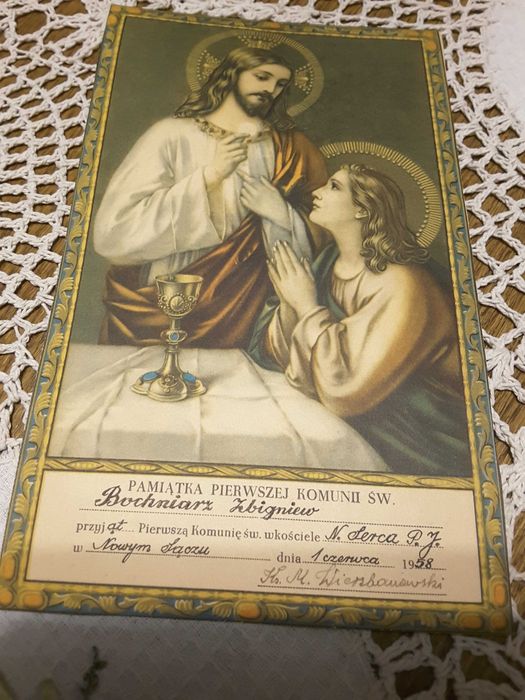 Stary obrazek Pamiątka Pierwszej Komunii Św. 1958