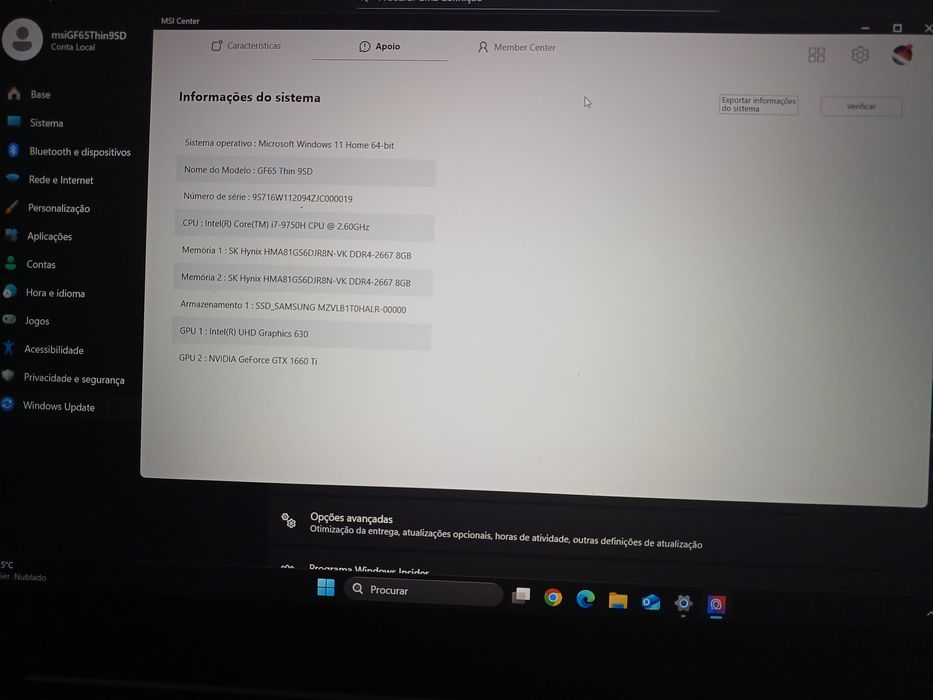 Portátil Gamer msi GF65 thin 9SD