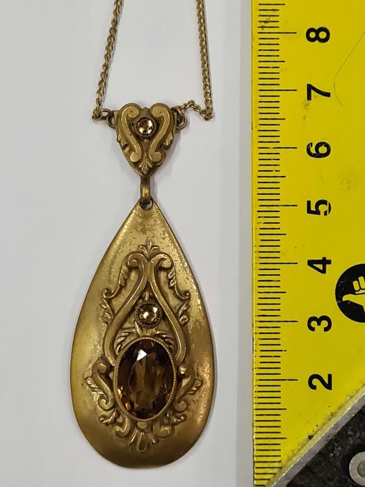 Secesyjny naszyjnik kolia Art Nouveau dymny kwarc metal złocony AUREA