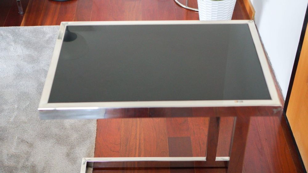 Mesa de apoio em inox e tampo em vidro lacado preto - cbhome