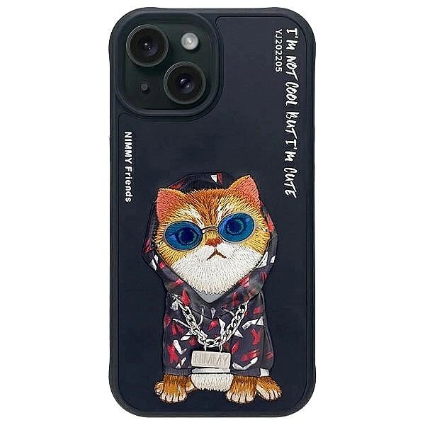 Etui Nimmy Glasses Cool Cat na iPhone 15 - czarne