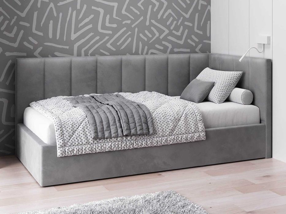 MebleMagnat Tapczan tapicerowany 90x200 +pojemnik Velvet Tom grafitowy