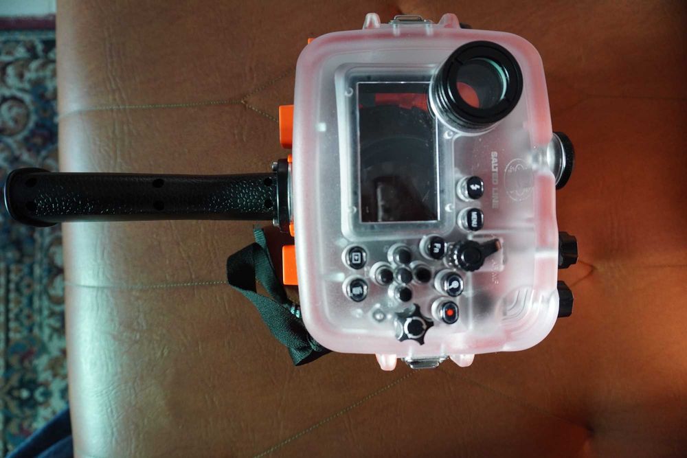 Caixa estanque para máquina fotográfica: Salted Line 60M/195FT Waterproof housing for Sony A6xxx series with pistol grip (Orange) / GEN 3