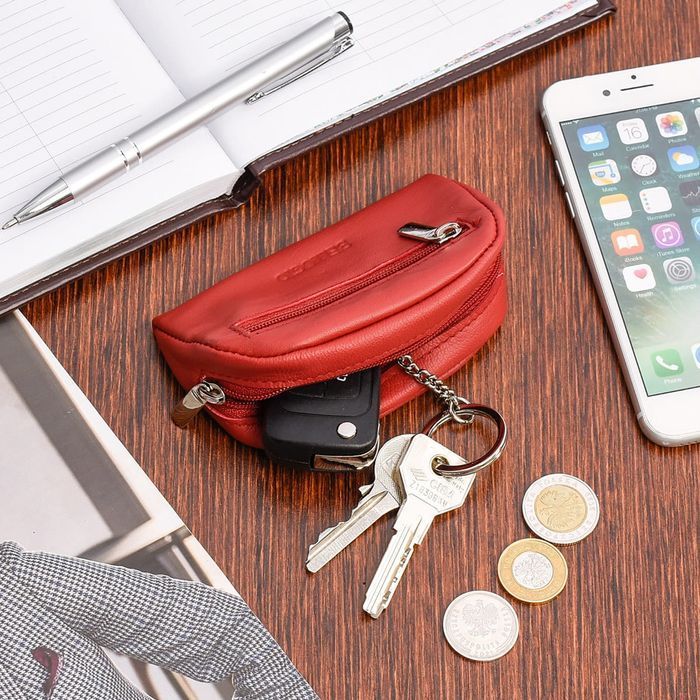 Etui na klucze Bellugio ze skóry naturalnej czerwone kluczówka mała