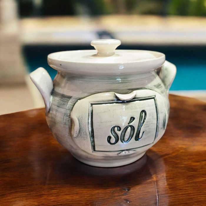 Ceramiczny Pojemnik na Sól 10x14 cm Gliniany Ręcznie Robiony