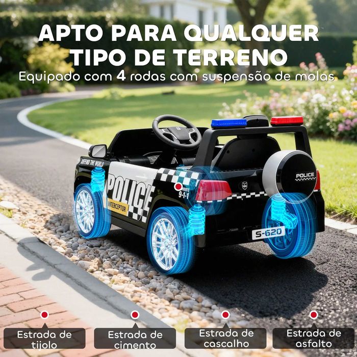 Carro Elétrico para Crianças de Polícia 12V com Motor