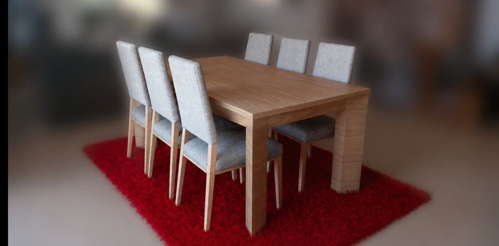 Conjunto de Mesa de Refeições e 6 Cadeiras em Madeira