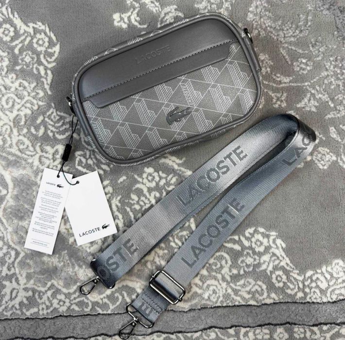 Сумка через плече чоловіча Lacoste сіра лакоста