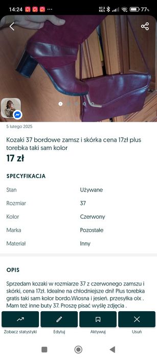 Komplet buty rozmiar 37 plus torebka cena 17 zł