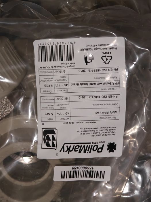 Przejście, mufa, złączka PP 40 mm na 5/4 GW - 40 SZT