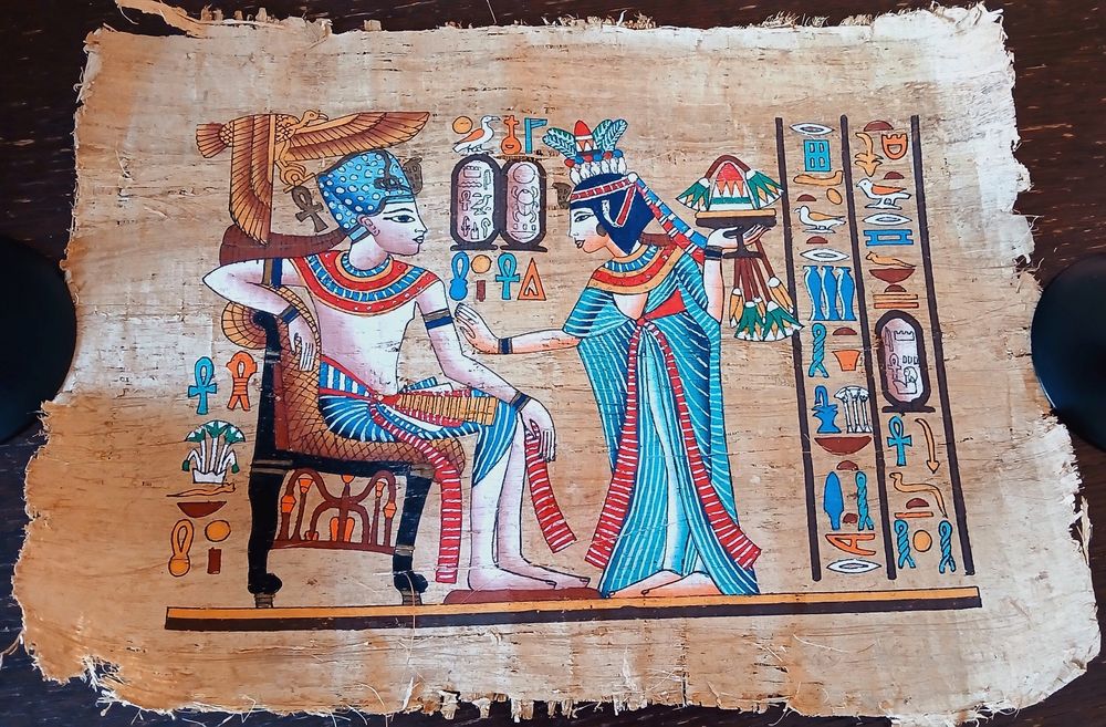 Papiro Egípcio RAFAT PAPYRUS Rei Tutancámon e Sua Esposa - autêntico