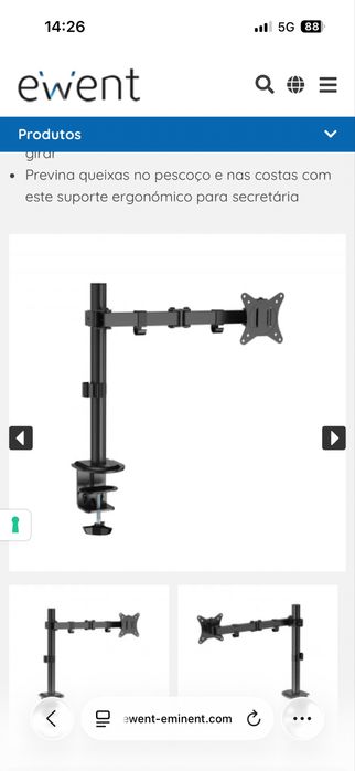 Suporte EWENT EW1510 para mesa de monitor, 1 monitor de até 34", VESA