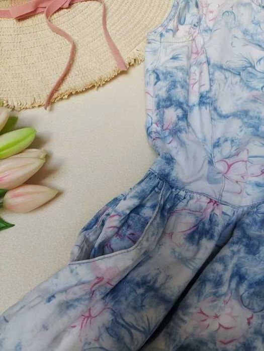 Reserved Sukienka A'la Jeansowa Dekatyzowana Kwiaty Boho Retro XS