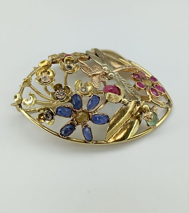 Антикварный золотой кулон 56 пробы с драгоценными камнями