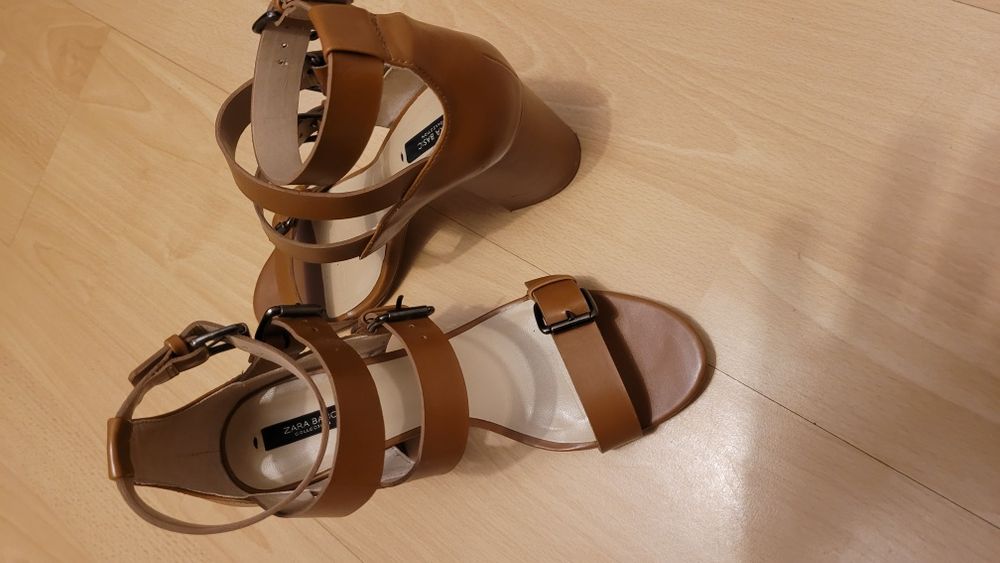 Buty na obcasie sandały brązowe Zara Basic r. 38