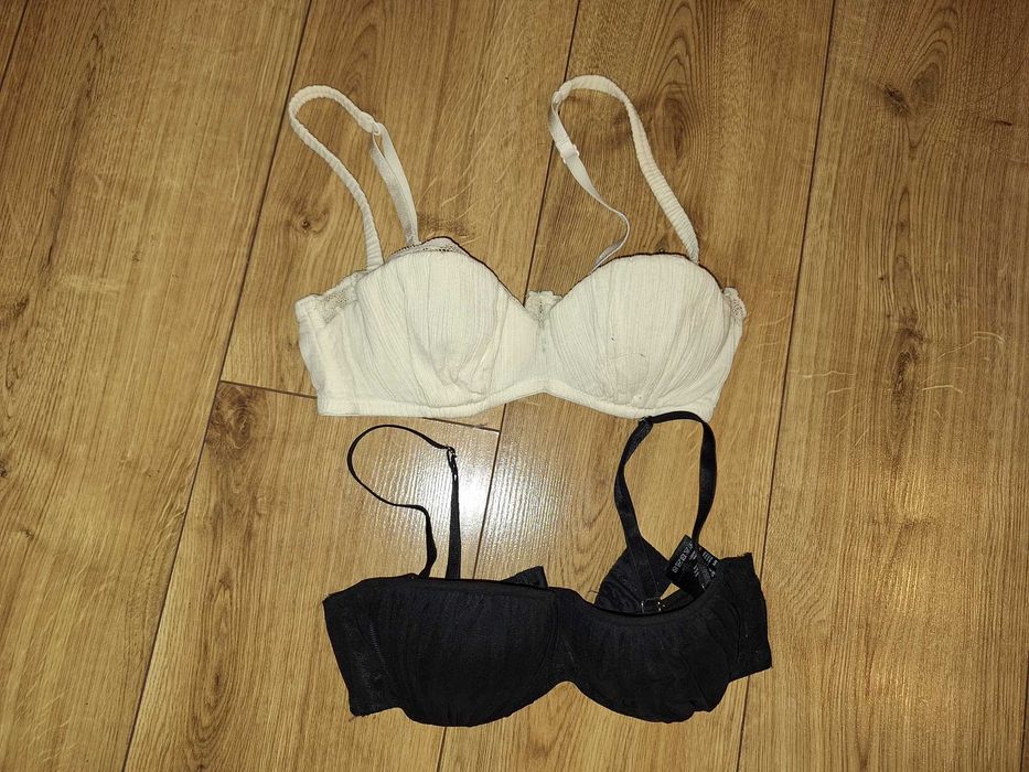 Stanik biustonosz roz 75 B zestaw kremowy czarny