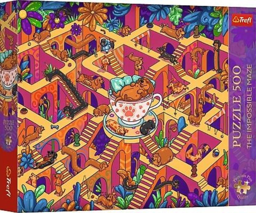 Puzzle 500 Wesołe jamniki TREFL pudełko,