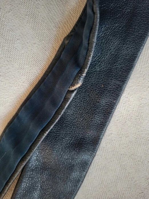 Skórzany krawat pasek leather 100% skóra naturalna wąski śledź granat