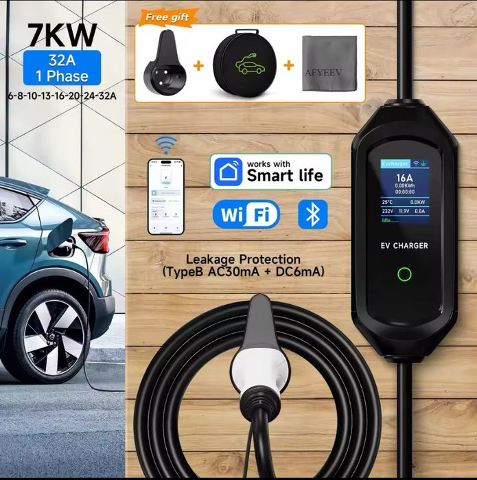 Зарядне до електромобіля 7 kw 32A Type 1 type 2 зарядка трохфазна 11kw